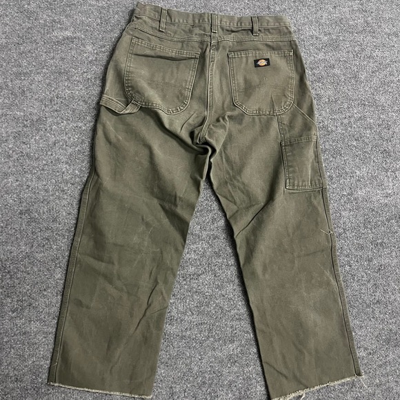 Dickies Other - Dickies Carpenter Pants Mens Size 30x24 Olive Green Canvas Distressed Raw Hem